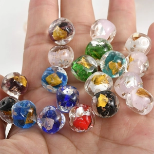 Handmade multicolor glass beads with gold foil for DIY jewelry making and necklaces