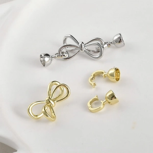 14k gold plated bow clasp connector for DIY jewelry making in gold and silver finish