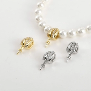 Connecteur de Pendentif DIY en Cuivre Plaqué Or 14k Zirconia Calotte de Künstliche Perle Enroulée pour Collier de Künstliche Perles Fabrication de Bijoux Accessoires