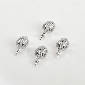 Lot de 4 calottes serties de zircon argenté pour création de bijoux en perles DIY