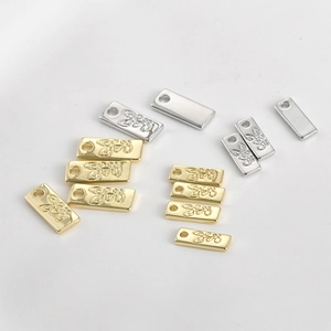 Pendentifs rectangulaires en or 14k avec gravure florale pour création bijoux