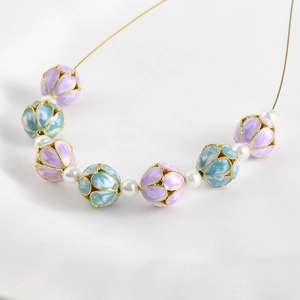 Cuentas cloisonné bañadas en oro de 18K con textura de mármol y perlas para joyas DIY