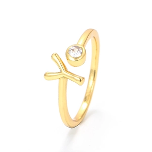 Anillo Abierto de Cobre Chapado en Oro Plata Minimalista para Mujer Ajustable 26 Letras Iniciales del Alfabeto Joyería