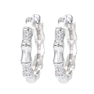 Bamboo style silver hoop earrings with micro-set shimmering cubic zirconia stones
