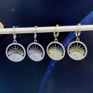 Bohemian evil eye drop earrings set with sparkling cubic zirconia in gold and silver