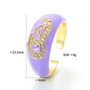 Detail of adjustable purple enamel ring with micro-pave zircon and size measurements