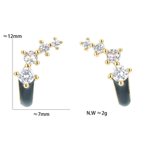 Detail view of colorful enamel earrings with dimensions 12mm by 7mm and 2g weight