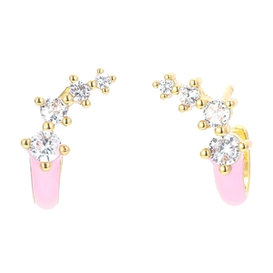 Pink enamel and zircon ear crawlers in gold plating for women's elegant daily wear