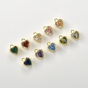 Colorful 14k gold plated heart pendants with faceted cubic zirconia for DIY jewelry