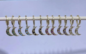Collar con Colgante de Media Luna de Cobre Bañado en Oro Pendientes de Aro con Estrella y Luna de Circonia de Colores Joyas para Mujer