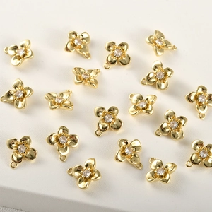 14K gold plated flower pendant with cubic zirconia for DIY jewelry making