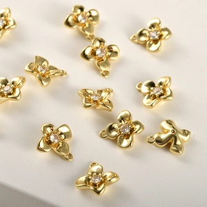14k gold plated flower pendant with zircon inlay for DIY jewelry necklaces