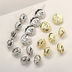 Cuentas Espaciadoras de Cobre Irregulares Chapado en Oro 14K Piedra Plana Redonda Cara Sonrisa Para DIY Collar Pulsera Joyería