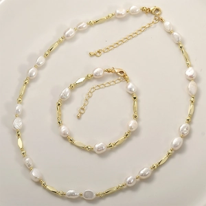 Barockperlen-Schmuckset mit 14k vergoldeten Rautenperlen und Karabinerverschluss
