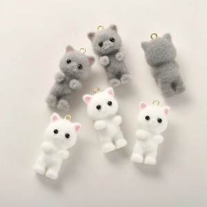 Flocked Resin Cute Bear Pendants For DIY Jewelry Making Handmade Necklace Bracelet Earrings Materials Fluffy Animal Charms