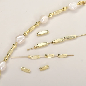 DIY jewelry 14k gold-plated twisted long tube spacer beads for necklace bracelet making