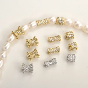Zircon Inlaid Copper 14K Gold Plated Spacer Beads For DIY Necklace Bracelet Making Barrel Vase Shape Jewelry Components
