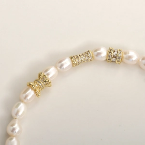 14k gold plated waist spacer beads with cubic zirconia for DIY pearl jewelry making