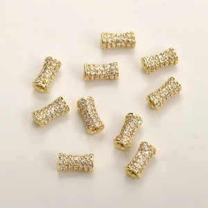 14K gold plated barrel beads with sparkling white zircon for DIY jewelry making