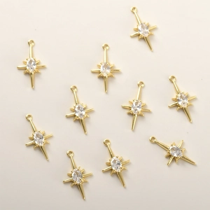 Set of 10 14k gold plated starburst charms with zircon stones for DIY jewelry making