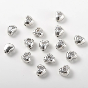 Macro di perline a cuore in argento con zirconi per la creazione di gioielli fai da te