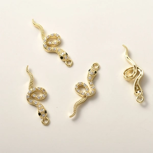Set mit 4 vergoldeten Schlangenanhängern mit Zirkonia und schwarzen Augen für DIY-Schmuck