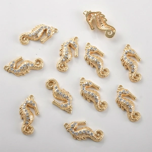 Set van 10 18k vergulde zeepaardje hangers met zirkonia stenen voor DIY sieraden maken