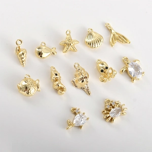 Pendentifs Animaux Marins DIY Cuivre Plaqué Or 14K Zirconia Étoile de Mer Coquillage pour la Fabrication de Bijoux Accessoires