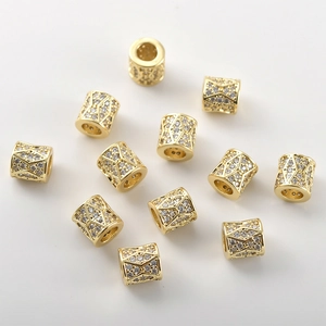 Perle distanziali cilindriche placcate oro 14k con zirconi per creazione gioielli DIY
