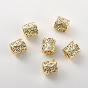 6 pezzi di perline cilindriche placcate in oro 14k con micro pavé di zirconi per gioielli DIY