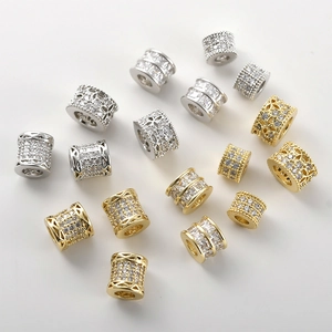 Copper 14K Gold Plated Zirconia Barrel Beads Large Hole Spacer Beads For DIY Bracelet Necklace Jewelry Making Accessory