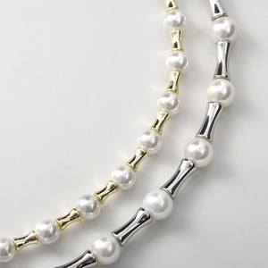 Perles bambou plaquées or 14k avec perles blanches pour création de bijoux DIY