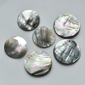 Macro shot of 6 natural iridescent shell charms with pre-drilled holes for DIY jewelry