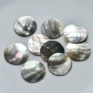 Natural round iridescent shell charms with pre-drilled holes for DIY jewelry making