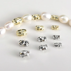 14K Gold Plated Copper Wave Pattern Spacer Beads Round Barrel Loose Beads For DIY Bracelet Necklace Jewelry Making