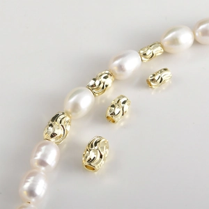 14k gold plated textured metal spacer beads on pearl necklace for jewelry making