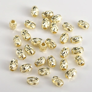 14k gold plated textured wave rice beads for DIY jewelry bracelet and necklace making