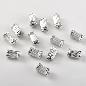 Grooved silver textured cylindrical spacer beads for handmade DIY jewelry crafting