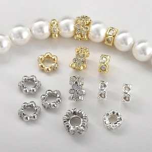 Copper Gold Silver Plated Heart Flower Round Zircon Spacer Beads For DIY Bracelet Necklace Jewelry Making Handicraft Supplies