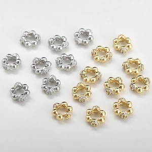 Gold and silver flower spacer beads with cubic zirconia for DIY jewelry making