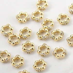 14k gold plated flower spacer beads with cubic zirconia for DIY jewelry making