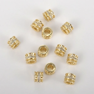 14k vergoldete Zylinder-Zwischenperlen mit Zirkonia-Inlay für DIY-Schmuckherstellung
