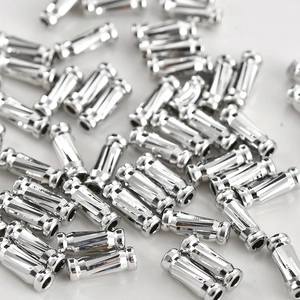 Polished silver cylindrical tube spacer beads with vertical ribbed texture for jewelry DIY