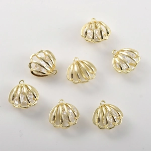 14k gold-plated hollow shell pendants with moving zircon stones for DIY jewelry making