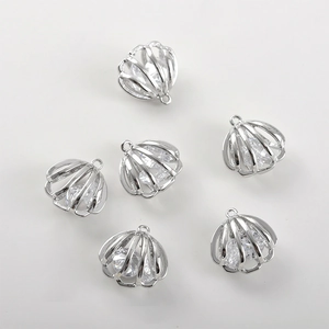 Set of six 14k gold-filled hollow shell charms with sparkling cubic zirconia for DIY jewelry