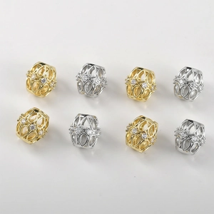 Perles Tonneau Ajourées en Cuivre Plaqué Or 14k Design Floral Incrusté de Zirconia Accessoires de Création de Bijoux DIY