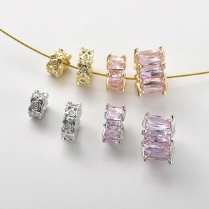 14K Gold Plated Copper Zirconia Flower And Square Spacer Beads For DIY Bracelet Necklace Jewelry Making Handmade Findings