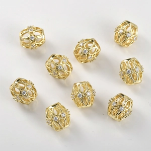 Perles baril creuses plaquées or 14 carats avec zircon pour création de bijoux DIY et bracelets