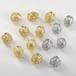 Perles d'espacement fleurs évidées plaquées or 14 carats et zircons pour bijoux