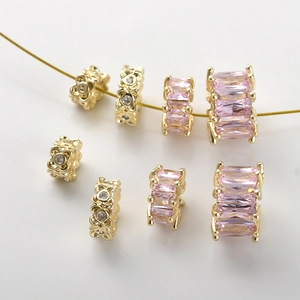 14k gold plated four-leaf flower and pink zircon beads for DIY jewelry making